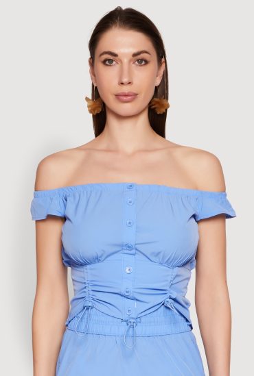 Toggle Drawstring Off The Shoulder Crop Top