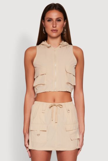 Nylon Utility Zip Front Hooded Top