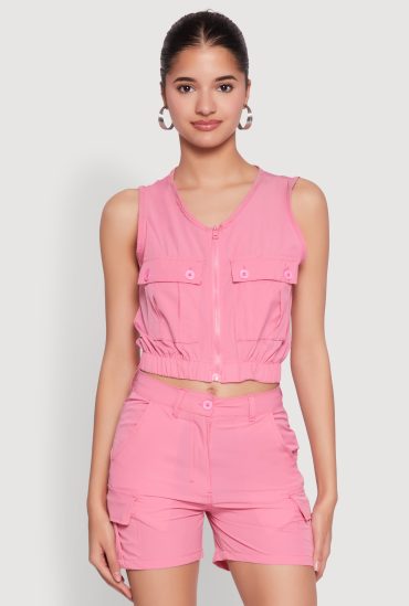 Sleeveless Cargo Pocket Crop Top
