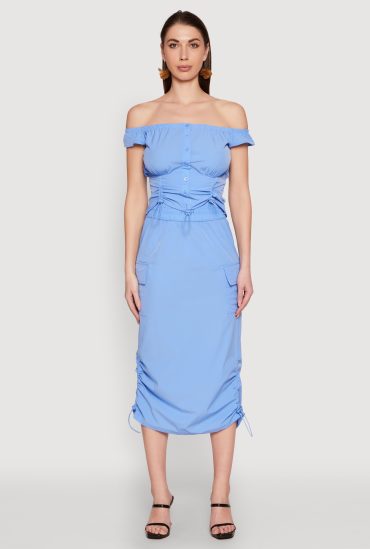 Toggle Drawstring Hem Midi Cargo Skirt