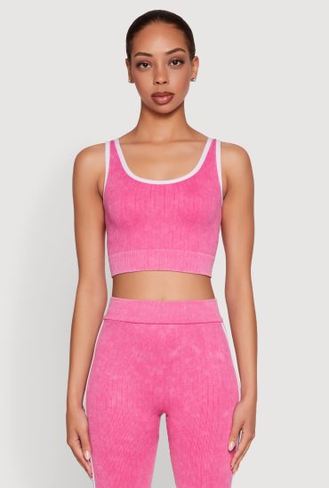 Mineral Wash Contrast Trim V Neck Cropped Tank Top