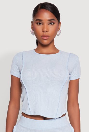 Mineral Wash Pintuck Short Sleeve Top