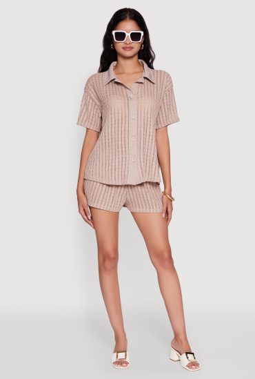 Trendy High Waisted Shadow Stripe Shorts