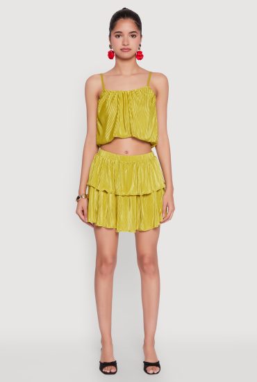 Plisse Tiered Mini Skirt