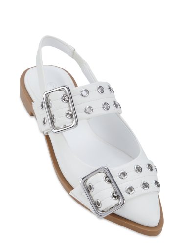 Pointed Toe Double Buckle Slingback Flats