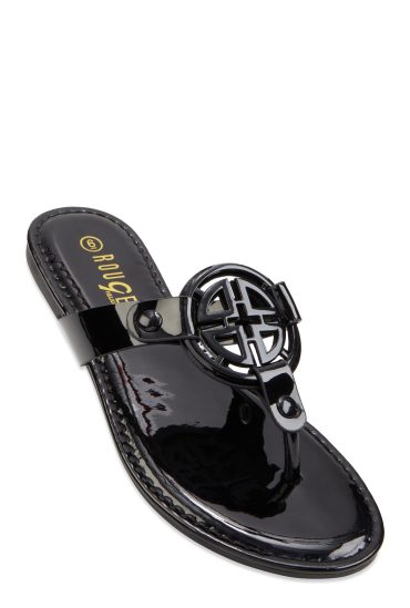 Geometric Pendant Thong Slide Sandals