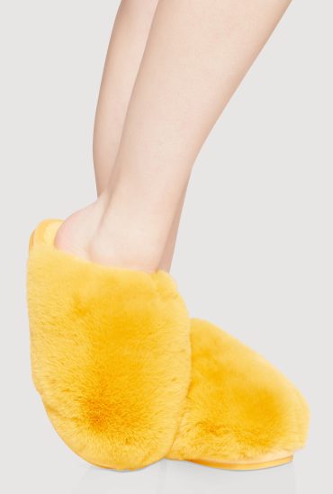 Faux Fur Round Toe Slippers