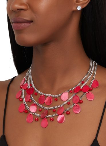 Teardrop Shell Layered Necklace and Stud Earrings
