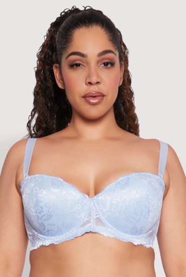 Plus Size Solid Floral Lace Balconette Bra