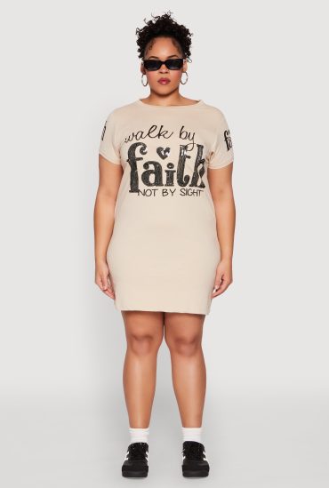 Plus Size Sequin Walk By Faith Graphic Dress