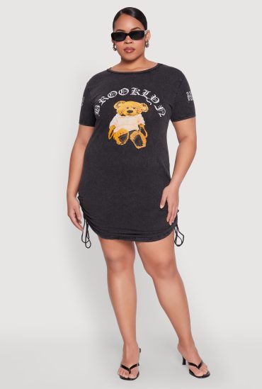 Plus Size Mineral Wash Brooklyn Bear T Shirt Dress