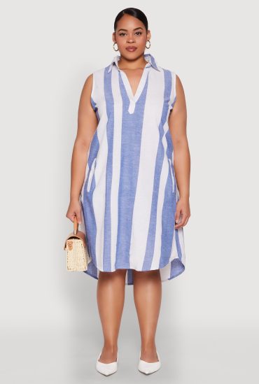 Plus Size Sleeveless Striped Shift Dress
