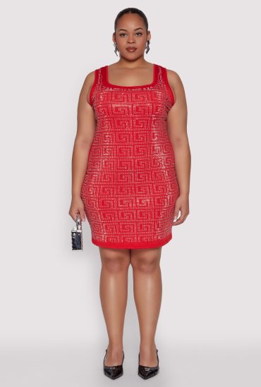 Plus Size Rhinestone Greek Key Tank Dress