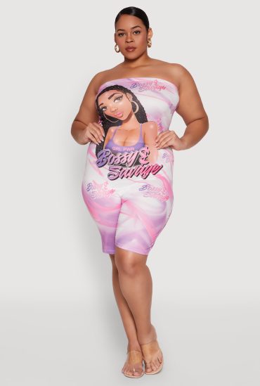 Plus Size Bossy and Savage Graphic Tube Romper