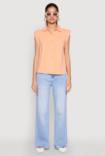 Cap Sleeve Button Front Shirt