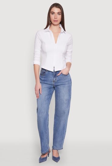 Iris Double Zip Front Collared Blouse