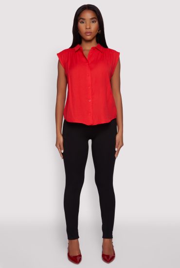 Ruched Sleeve Button Front Shirt