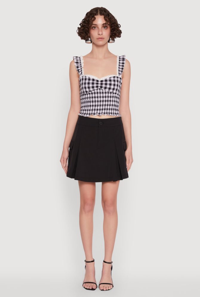 Chic Lace Trim Gingham Smocked Blouse - Image 3