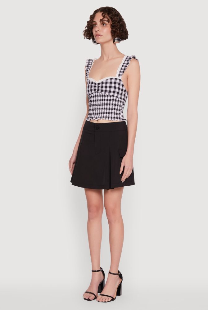 Chic Lace Trim Gingham Smocked Blouse - Image 5