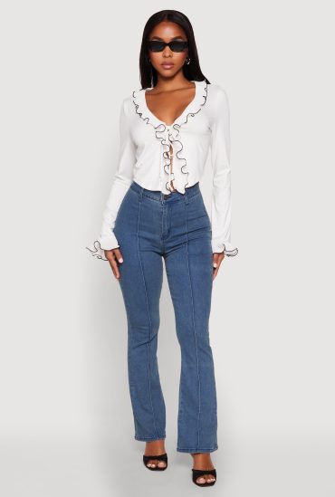 Ruffle Trim Tie Front Crop Top