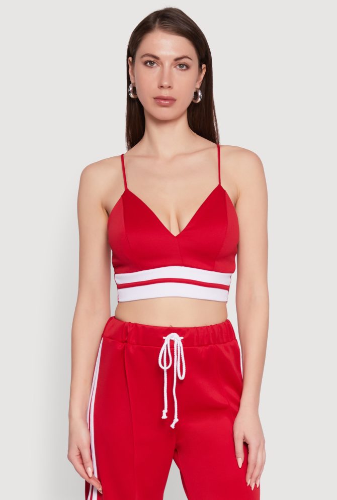 Trendy Scuba V Neck Bralette with Contrast Trim - Image 2