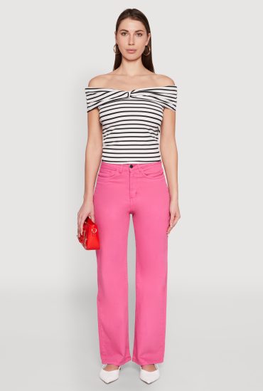 Striped Off the Shoulder Twist Front Top