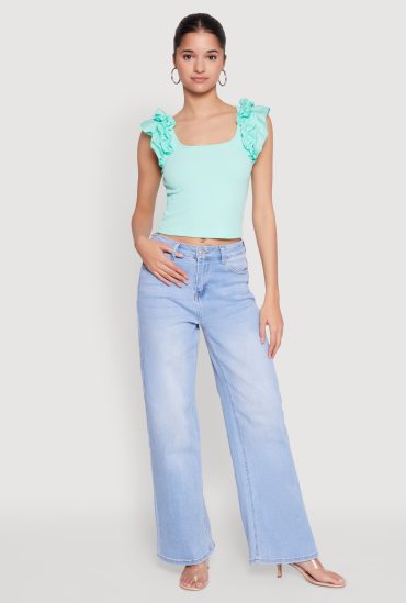Iris Ruffle Trim Scoop Neck Crop Top