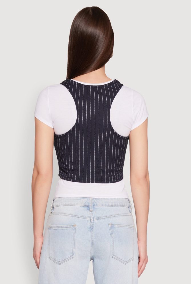 Crew Neck Tee with Stylish Pinstripe Vest - Image 6
