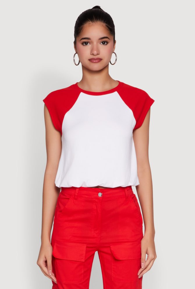 Madden Girl Raglan Sleeve Bubble Hem Crop Top - Image 2