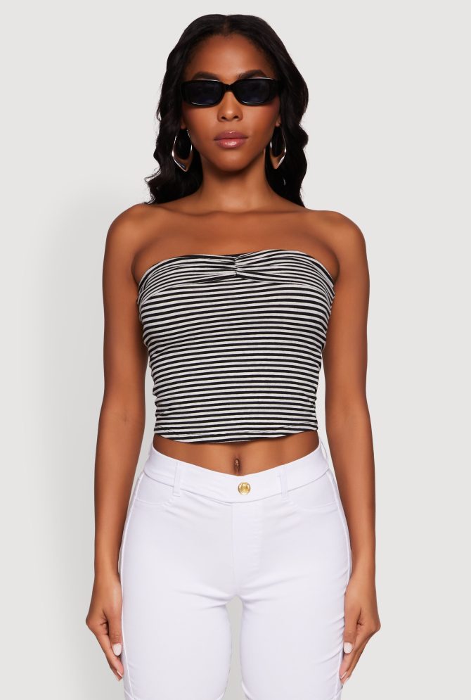 Madden Girl Striped Fold Over Cropped Tube Top - Image 2