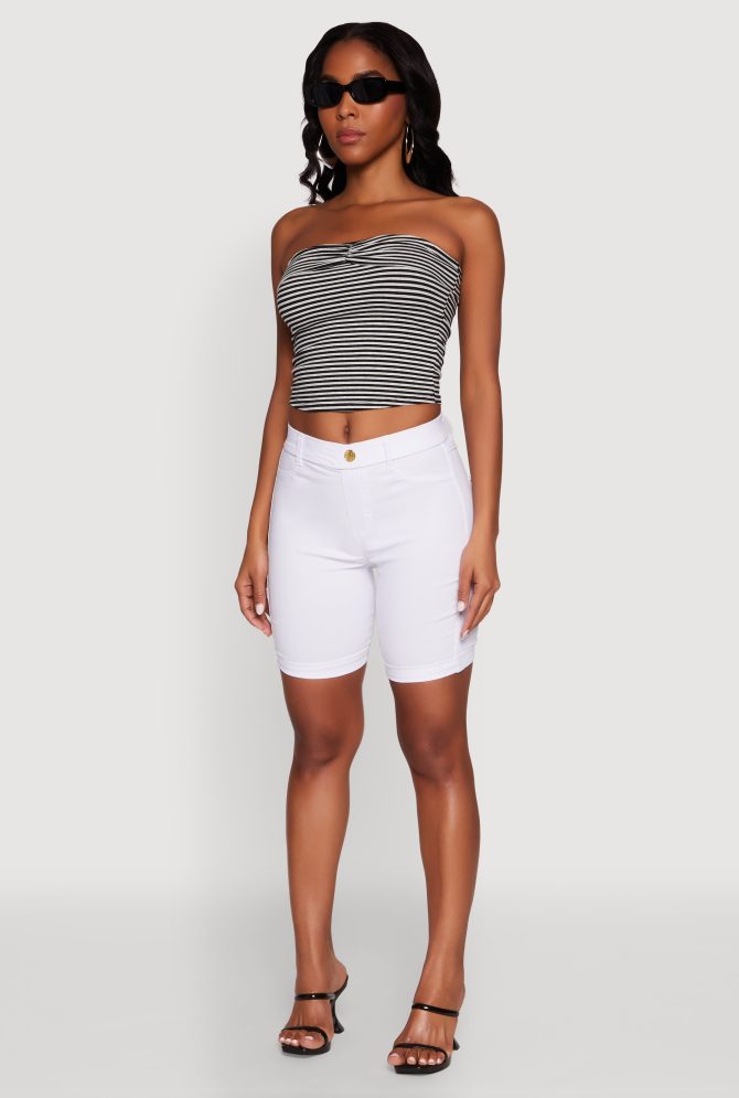 Madden Girl Striped Fold Over Cropped Tube Top - Image 5