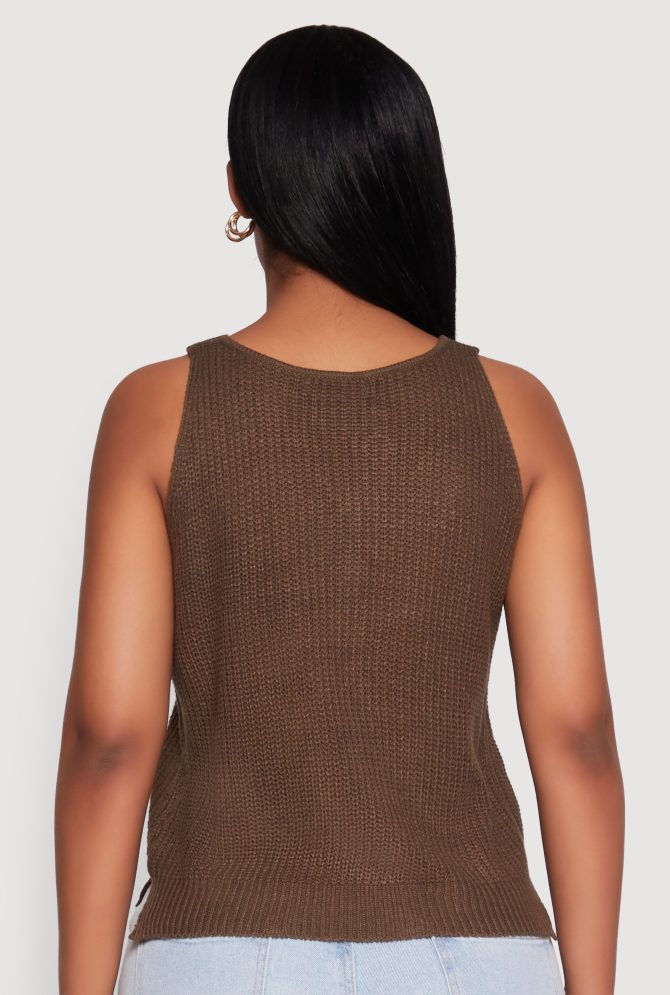 Chic Knit V Neck Button Front Sleeveless Sweater Vest - Image 6