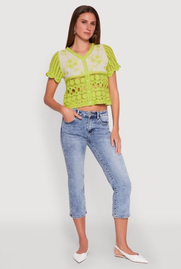 Floral Crochet Button Front Top