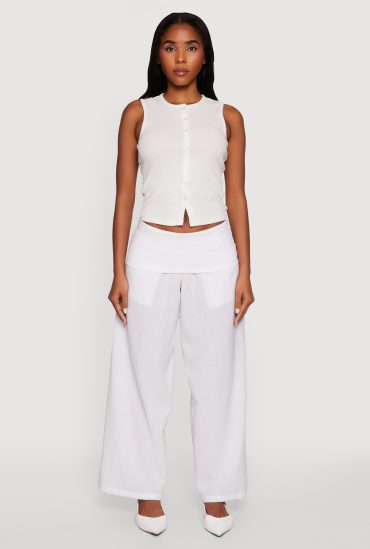Foldover Waistband Wide Leg Pants