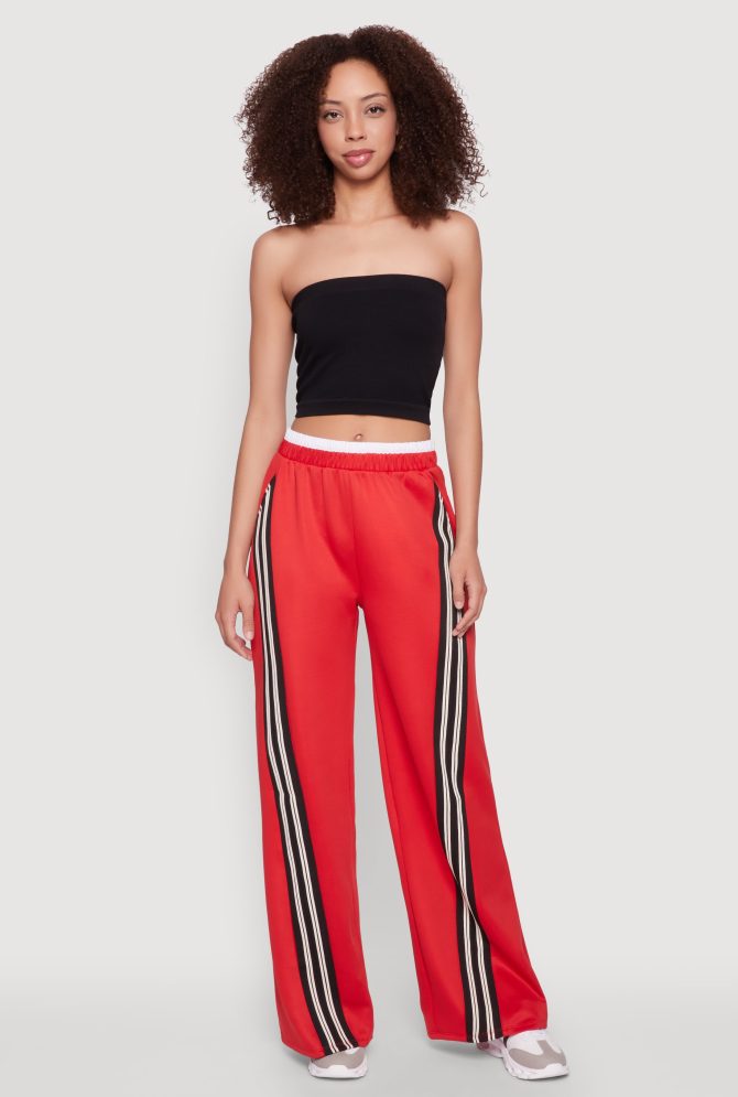 Stylish High Waisted Contrast Trim Scuba Active Pants - Image 2
