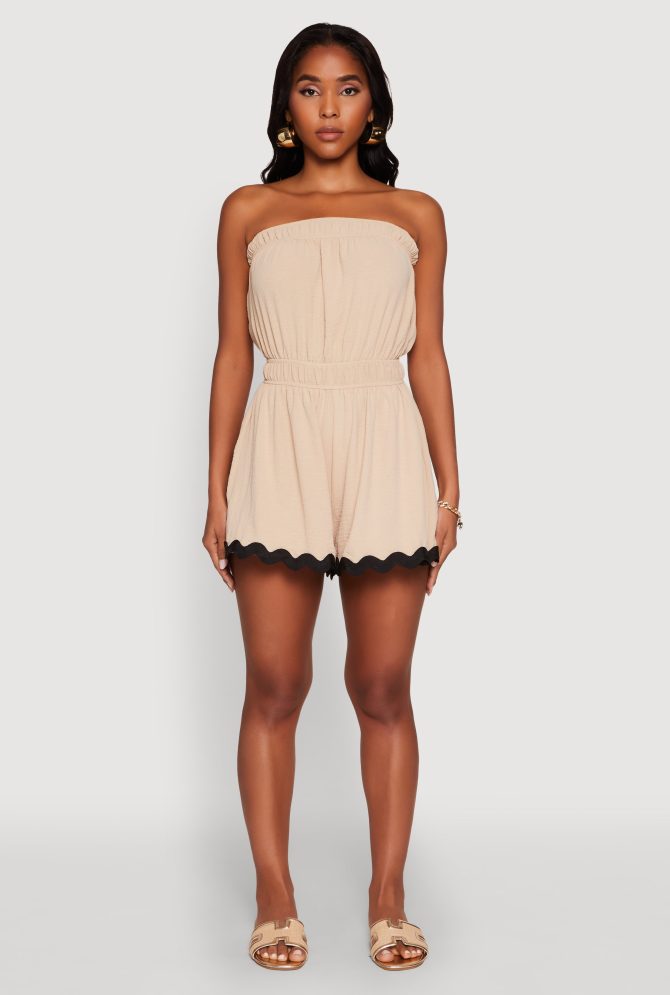 Chic Scalloped Contrast Trim Strapless Romper - Image 2