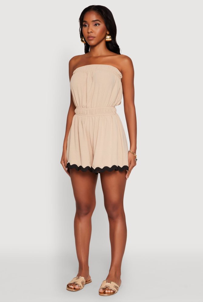 Chic Scalloped Contrast Trim Strapless Romper - Image 3