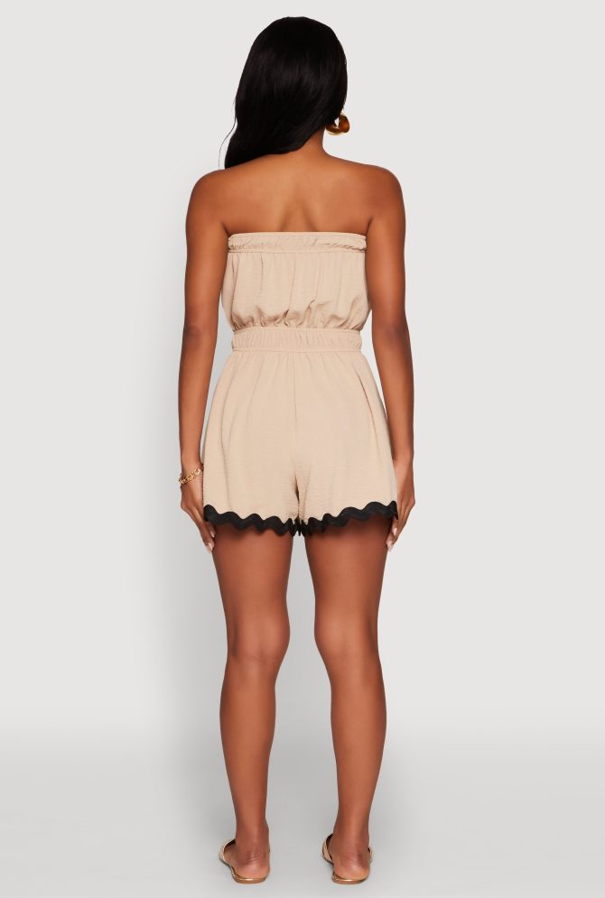Chic Scalloped Contrast Trim Strapless Romper - Image 5