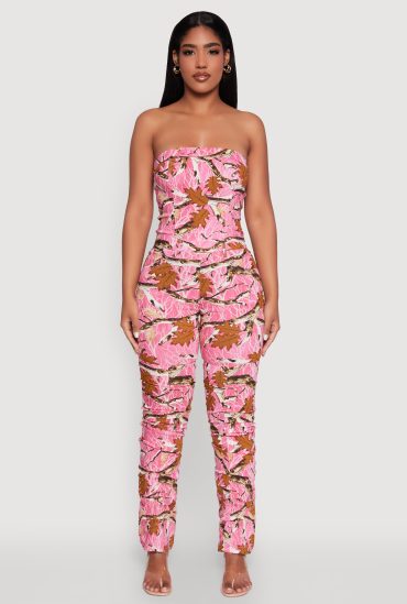 Forest Camo Tube Jumpsuit with Stacked Slim Leg Fit
