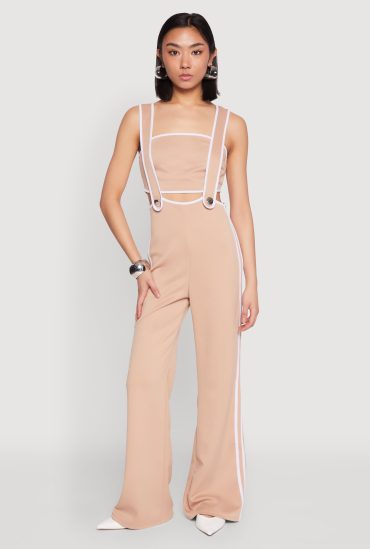 Contrast Trim Suspender Pants with Bandeau Top