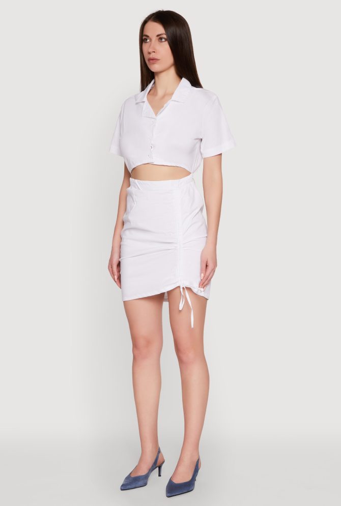 Lace Up Back Button Front Cut Out Mini Dress - Image 3