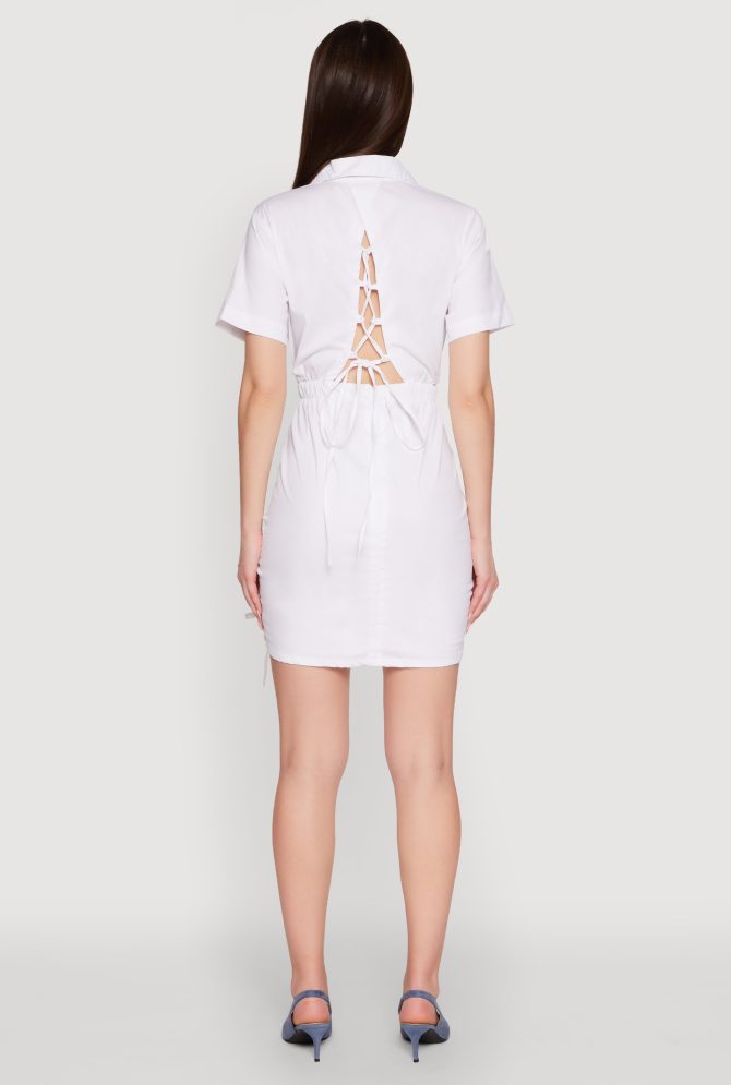 Lace Up Back Button Front Cut Out Mini Dress - Image 5