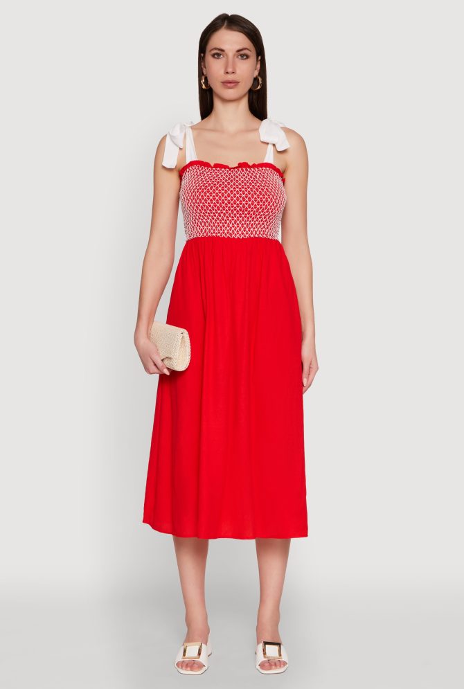 Tie Shoulder Fishnet Detail Midi Dress - Image 2