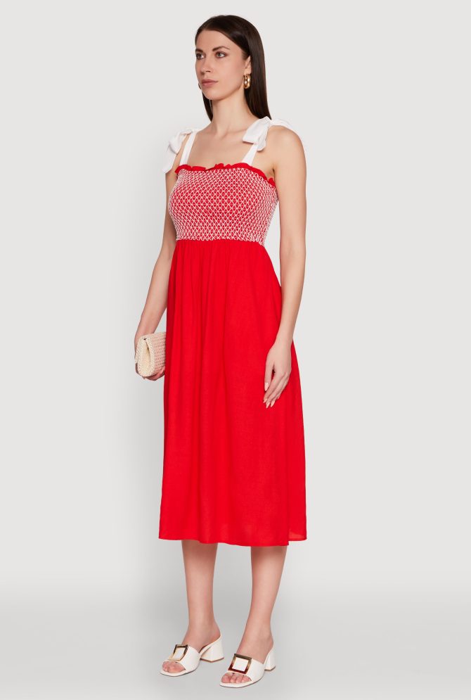 Tie Shoulder Fishnet Detail Midi Dress - Image 3
