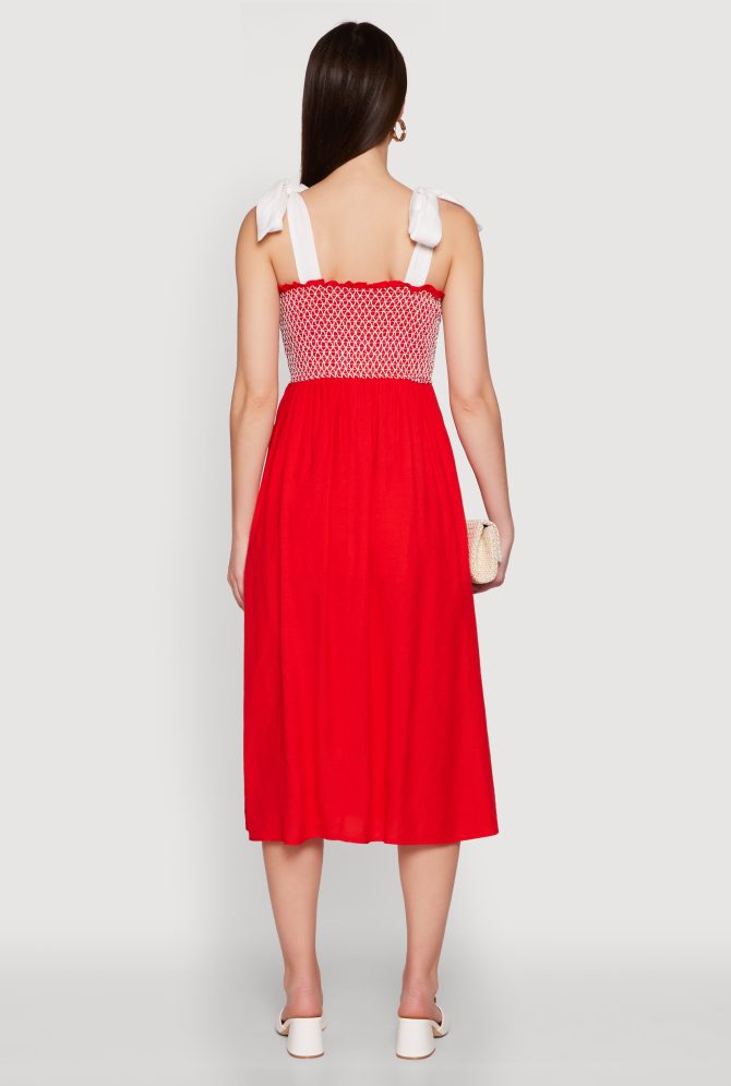 Tie Shoulder Fishnet Detail Midi Dress - Image 5