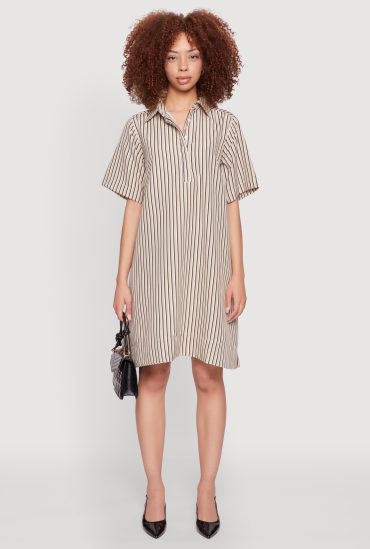 Striped Henley Shirt Dress