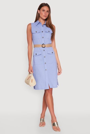 O Ring Belted Sleeveless Utility Dress