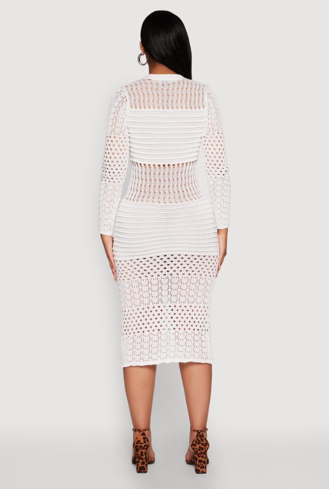 Pointelle Crochet Button Front Midi Dress - Image 5