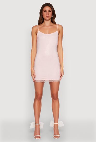 Haute Monde Fishnet Lined Rhinestone Mini Dress