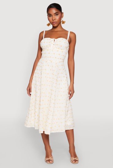 Floral Print Smocked Bustier Midi Dress